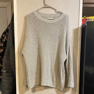 American Eagle Outfitters Light Gray Open-Knit Crewneck Sweater